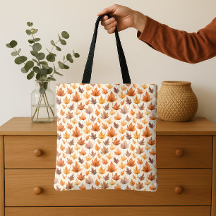 Bolsa Tote Padrão de Aquarela de Folhas de Bordo Marrom Doura