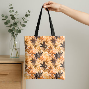 Bolsa Tote Padrão de Aquarela de Folhas de Outono Castanhas e