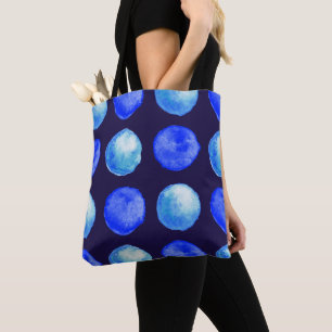 Bolsa Tote Padrão de Aquarela de Pontos Azuis Indigo Cerulean