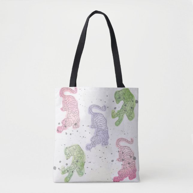 Bolsa Tote Padrão de aquarela de Tigres (Frente)