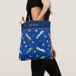 Bolsa Tote Padrão de Aquarela do Carro de Menino em Azul