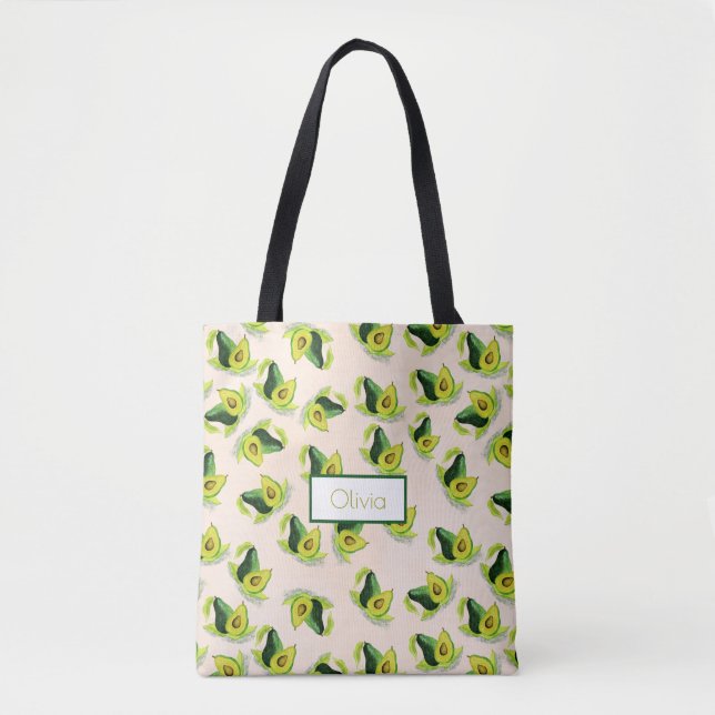 Bolsa Tote Padrão de Aquarela Verde Avocados (Frente)