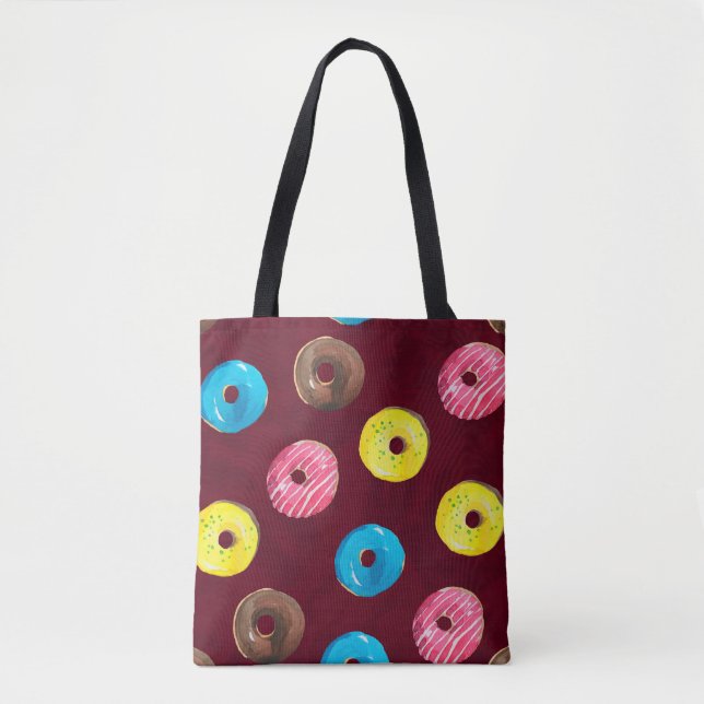 Bolsa Tote Padrão de aquarelas sem costura com rosquinhas em  (Frente)