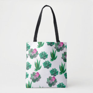 Bolsa Tote Padrão de aquarelas sem costura com suculentos