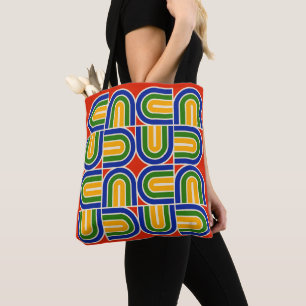 Bolsa Tote Padrão de Arca Geométrica do Estilo 70s