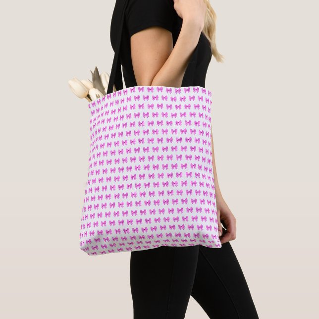 Bolsa Tote Padrão de arco de gingham branco-rosa (Close Up)