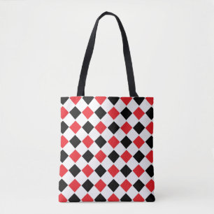 Bolsa Tote Padrão de Argyle Preto e Vermelho