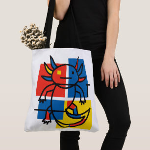 Bolsa Tote Padrão de Arte Abstrata Divertido de Axolote Piet 