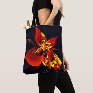 Bolsa Tote Padrão de Arte Abstrata Floral Amarelo Vermelho Mo