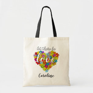 Bolsa Tote Padrão de Arte Coração Floral Cortante Colorida