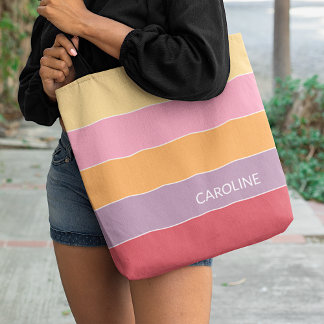 Bolsa Tote Padrão de Arte de Stripes de Blocos Múltiplos Pers