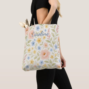 Bolsa Tote Padrão de Arte Floral Francesa de Shabby de Música