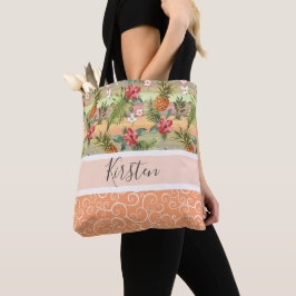 Bolsa Tote Padrão de arte floral tropical personalizado