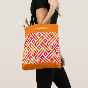 Bolsa Tote Padrão de Arte Retro Amarelo Laranja Rosa Vermelho