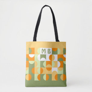 Bolsa Tote Padrão de Arte Retro Laranja Ensolarado Verde Bril
