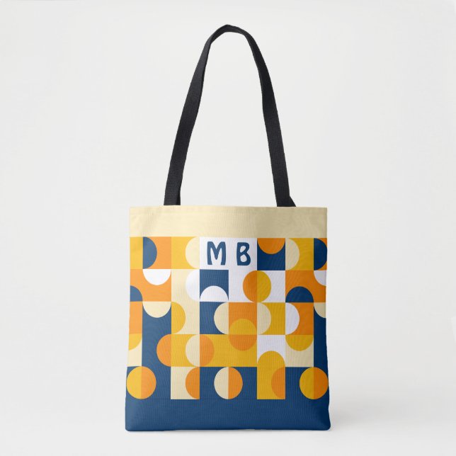 Bolsa Tote Padrão de Arte Retroativa Amarelo Solarinho Azul E (Frente)