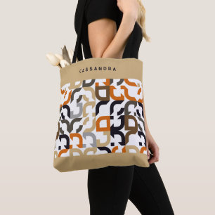 Bolsa Tote Padrão de Arte Retroativa Laranja de bege Preto Pe