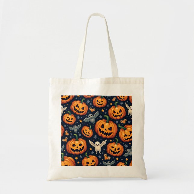 Bolsa Tote Padrão de Assustação Colorida do Halloween |Feliz  (Frente)