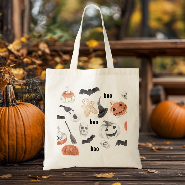 Bolsa Tote Padrão de Assustação Colorida do Halloween |Feliz  (Criador carregado)