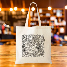 Bolsa Tote Padrão de Aves Decorativas Boho Preto e Branco