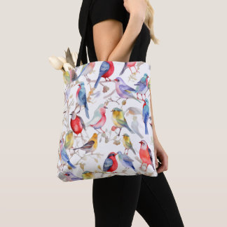 Bolsa Tote Padrão de Aves Vintage com Aquarela