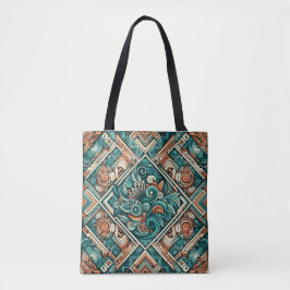 Bolsa Tote Padrão de Azul-Celeste e Terracota Inspirado nos A