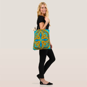 Bolsa Tote Padrão de Azulejo Marroquino Mediterrâneo Azul e D