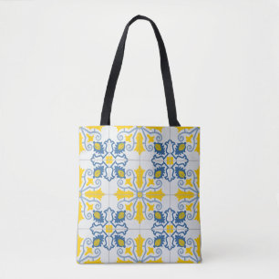 Bolsa Tote Padrão de azulejos bonito portugueses azuis e amar
