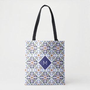 Bolsa Tote Padrão de Azulejos Portugueses do Monograma Person