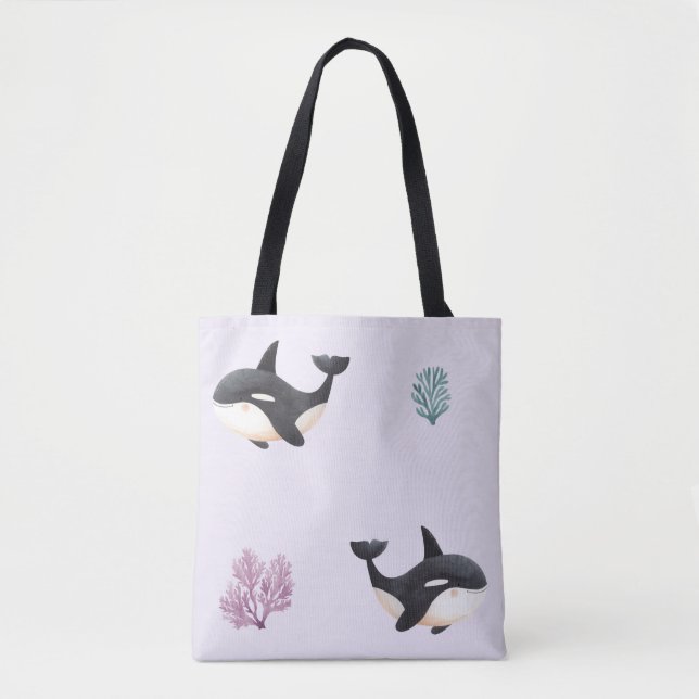 Bolsa Tote Padrão de Baleia Orca Fofa para Berçário de Vida M (Frente)