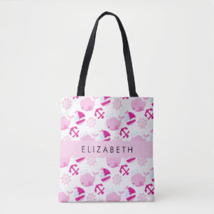 Bolsa Tote Padrão De Baleias, Baleias Rosa, Seu Nome