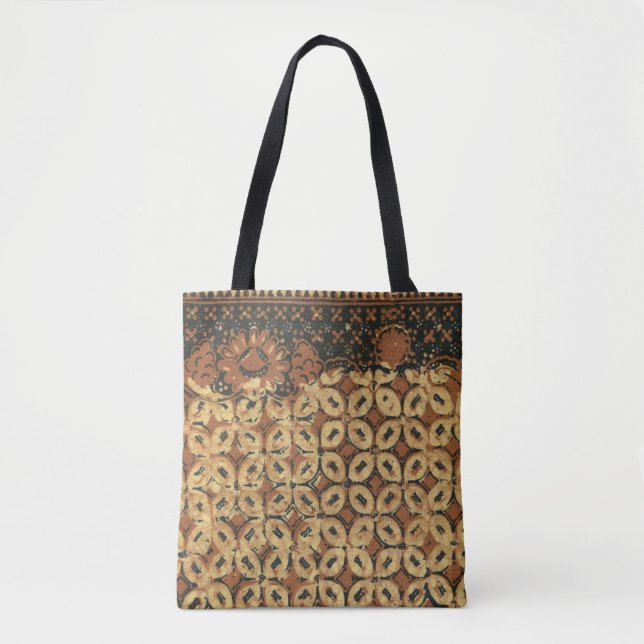 Bolsa Tote Padrão de Batik Kawung Indonésio Vintage Rústico (Frente)