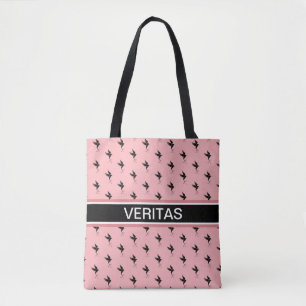 Bolsa Tote Padrão de beija-flor em preto e rosa coral