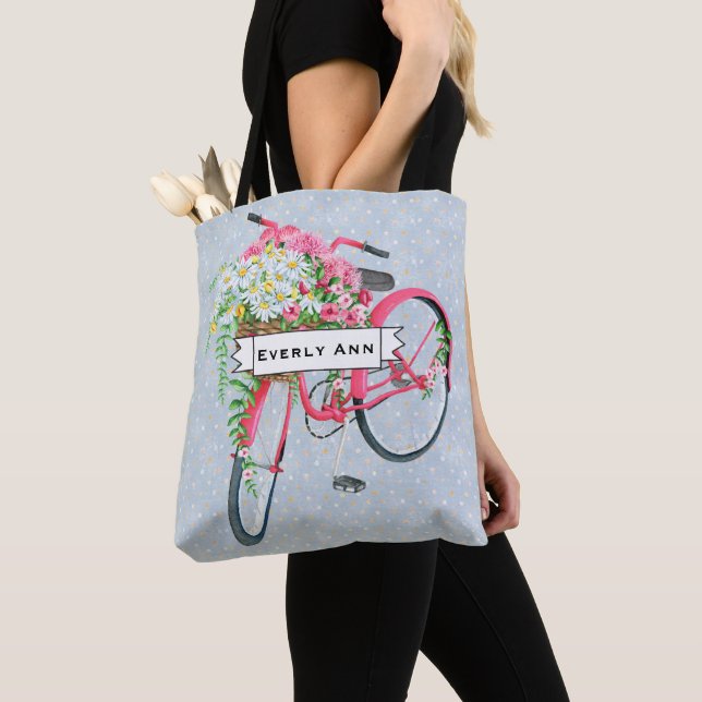 Bolsa Tote Padrão de Bicicleta Cor-de-Rosa da Cesta Daisy (Close Up)