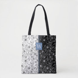 Bolsa Tote Padrão de bloco de cor floral Preto Branco e Monog