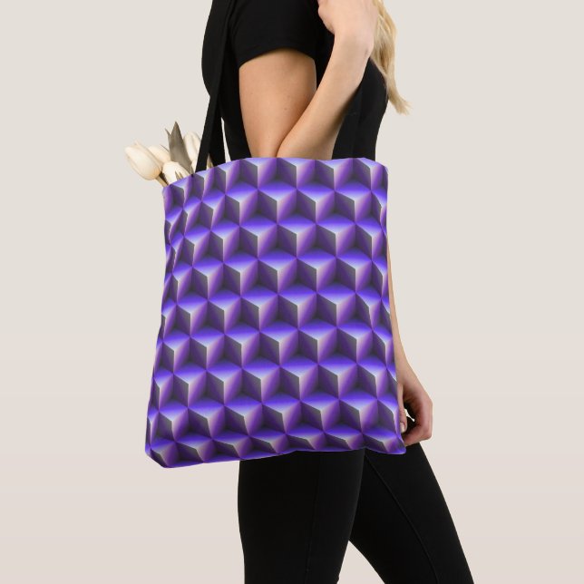 Bolsa Tote Padrão de Bloco de Cubo Roxo Abstrato (Close Up)