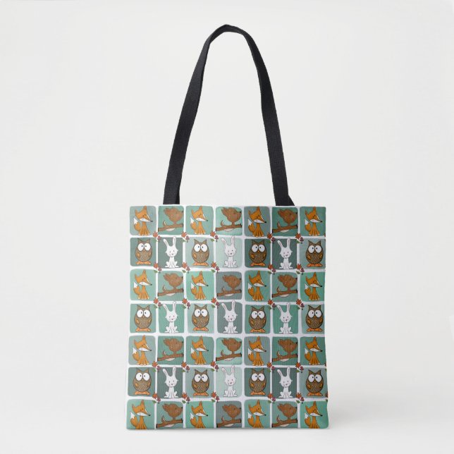 Bolsa Tote Padrão de Bloqueio de Animais da Floresta (Frente)