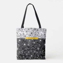 Bolsa Tote Padrão de Bloqueio de Cor Floral Branco Preto com
