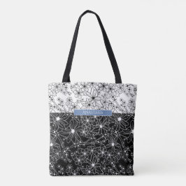 Bolsa Tote Padrão de Bloqueio de Cor Floral Branco Preto com
