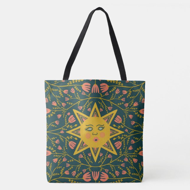 Bolsa Tote Padrão de Boho de Sol e Vinhas (Frente)