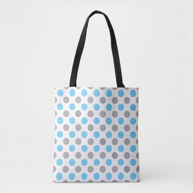 Bolsa Tote Padrão de bolinhas azuis e cinzas (Frente)