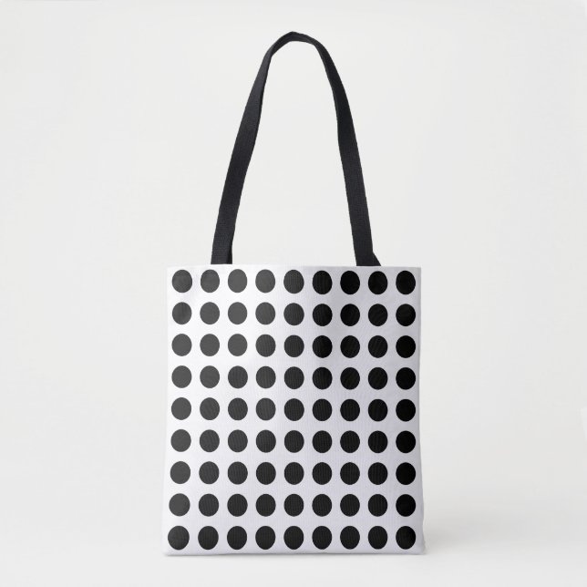 Bolsa Tote Padrão de Bolinhas Horizontal Grande Preto em Bran (Frente)