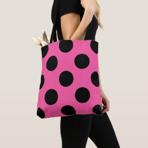 Bolsa Tote Padrão de Bolinhas Pretas a Rosa