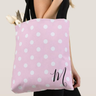 Bolsa Tote Padrão de Bolinhas Rosa Clássico para Compras