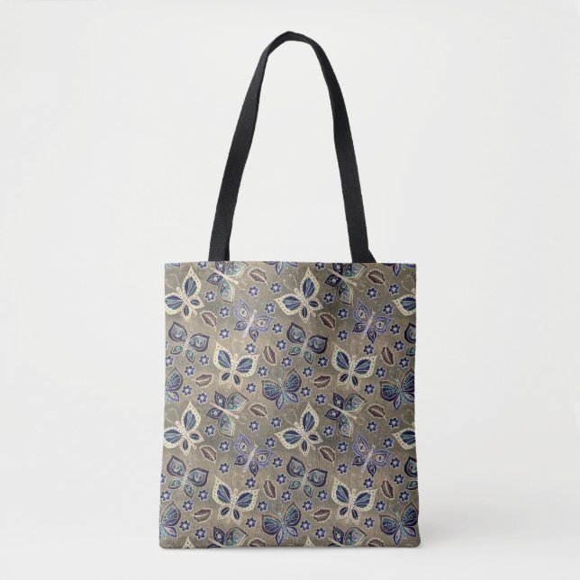 Bolsa Tote Padrão De Borboleta Azul Whimsical Sem Olho (Frente)