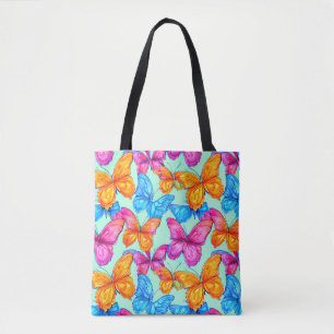 Bolsa Tote Padrão de borboletas coloridas