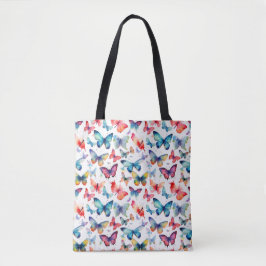 Bolsa Tote Padrão de Borboletas em Aquarela Bonito