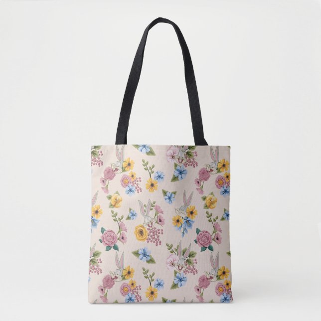 Bolsa Tote Padrão de Bordado Floral BUGS BUNNY™ (Frente)