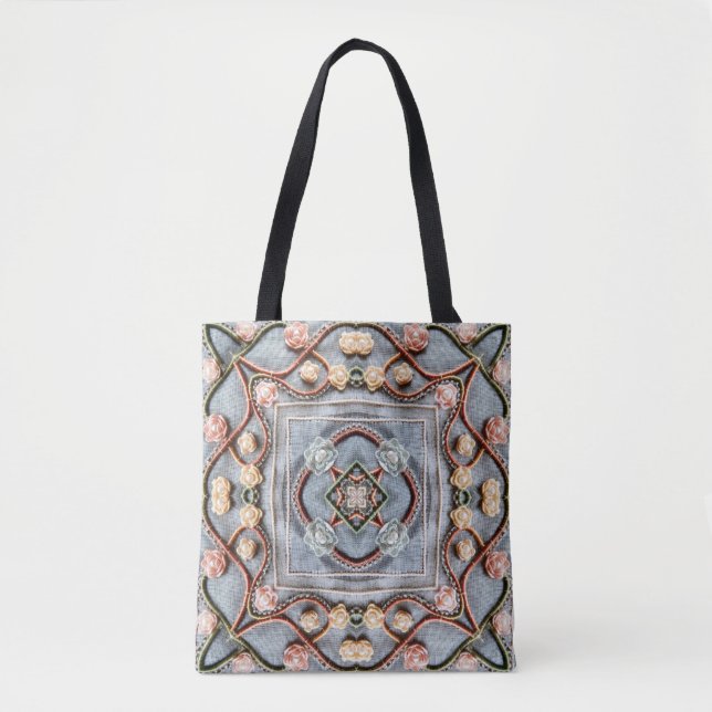 Bolsa Tote Padrão de bordados com rendas de fio de algodão, p (Frente)