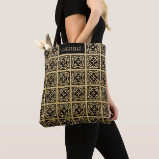 Bolsa Tote Padrão de Brilho Dourado de Brilho Preto Personali